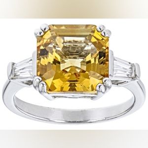 Asscher Cut Brazilian Citrine w/White Zircon Rhodium.